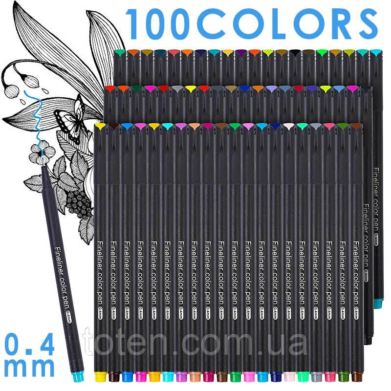 Набір професійних різнокольорових лінерів для малювання Fineliner Color 100 кольорів топ