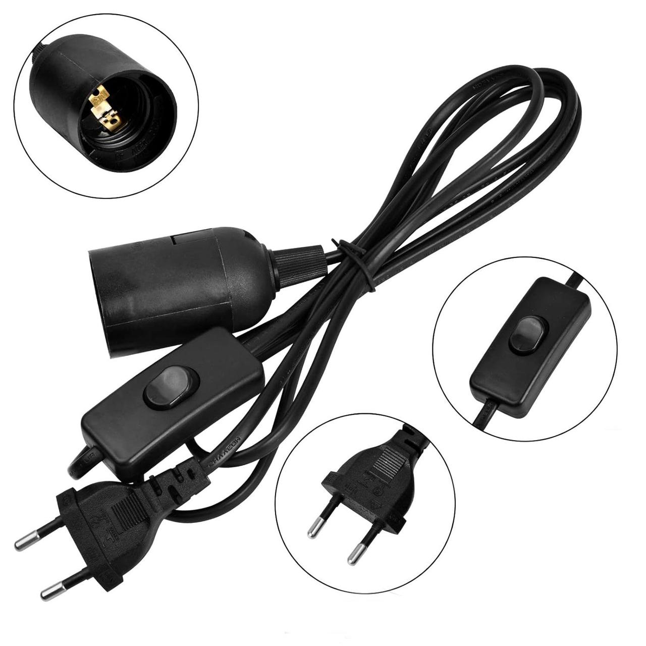 Подовжувач вилка патрон Е27 з вимикачем Fixture Lamp Black 180 cм, фото 1