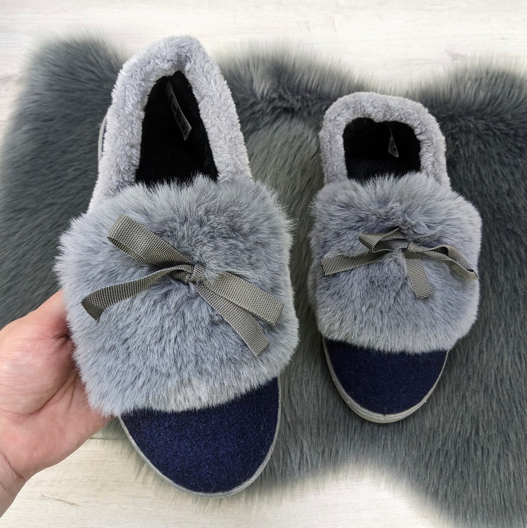 Тапочки чуні жіночі теплі сині з хутряним опушенням Progress 2874-2, фото 1