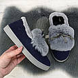 Тапочки чуні жіночі теплі сині з хутряним опушенням Progress 2874-2, фото 4