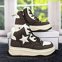 Ботинки детские для девочки демисезонные бежевые с коричневым Clibee 5435