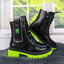 Черевики дитячі для дівчинки демісезонні чорні із зеленим Y.TOP 5437