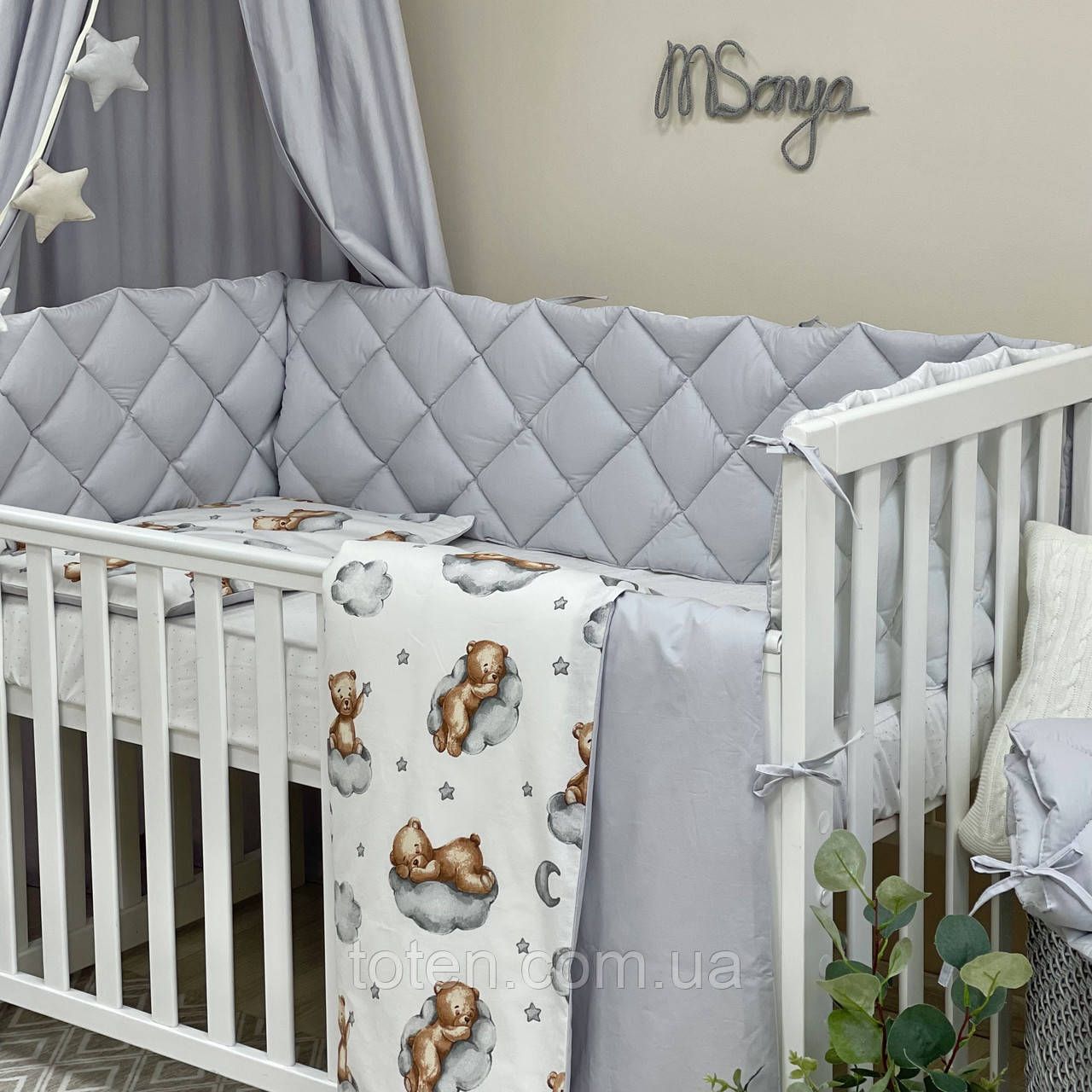 Комплект постільної білизни для новонародженої дитини Baby Mix Тедді сірий топ, фото 1