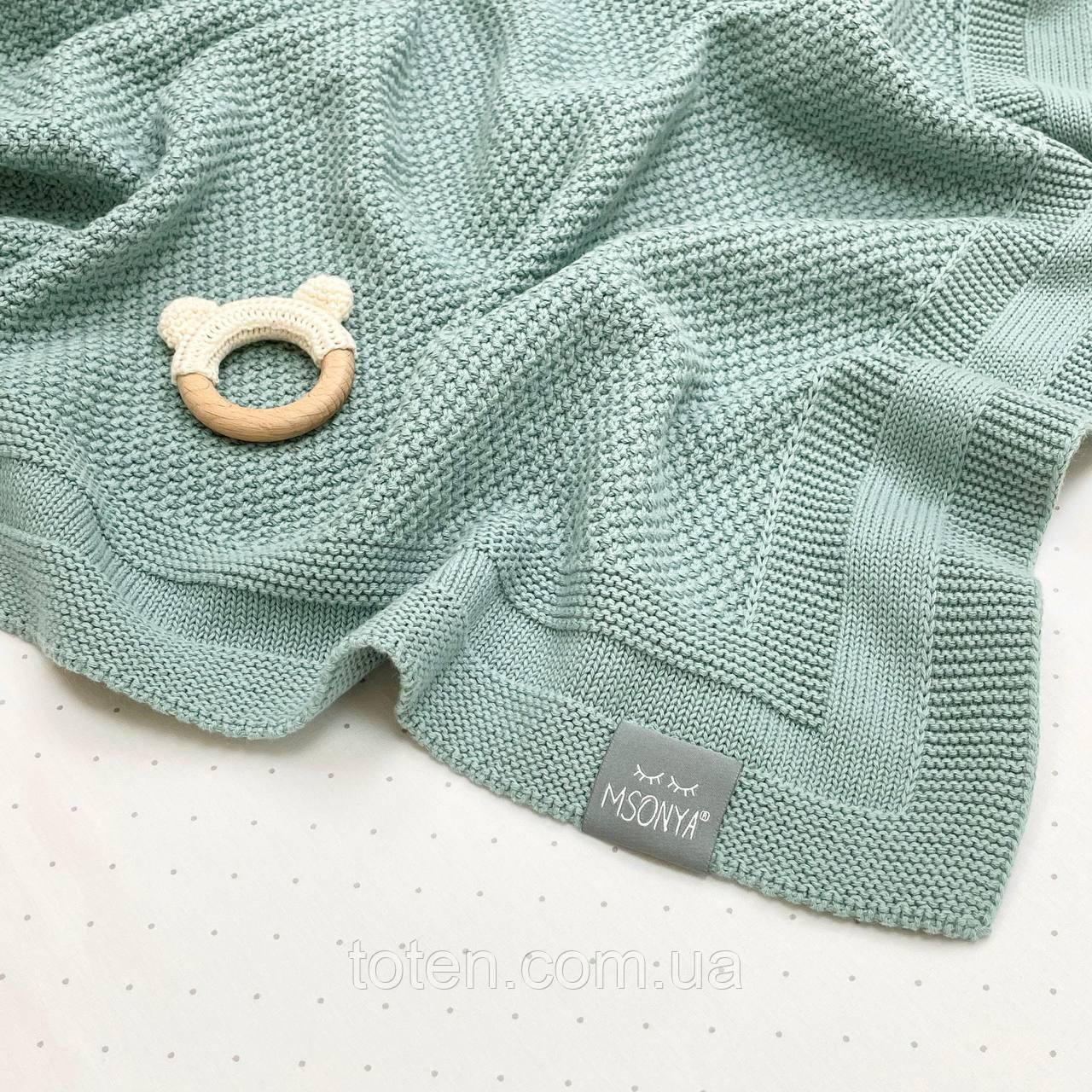 Плед бавовна Рогожка м'ята темна, 80х100+/- 2 см топ, фото 1