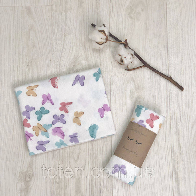 Пелюшка фланель Бабочки розово-м'ятні, 80х100 +/- 2 см топ, фото 1