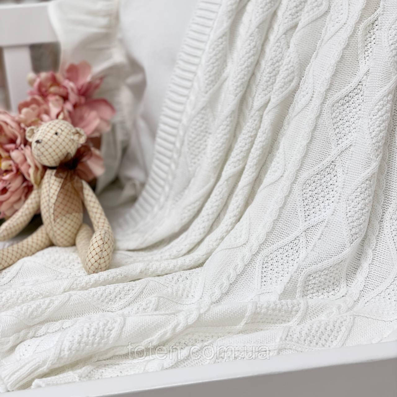 Плед бавовна Ромб/Коса білий, 80х100+/- 2 см топ, фото 1