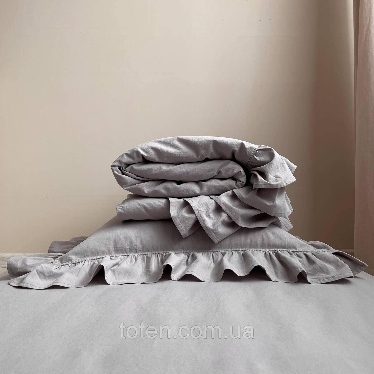 Комплект постільної білизни ясла варена бавовна з рюшем сірий топ, фото 1