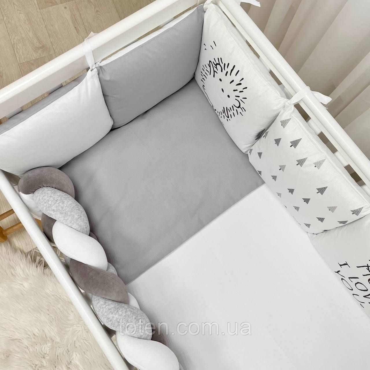 Комплект постільної білизни для новонародженого Арт Дизайн "Їжачок", колір сірий топ, фото 1