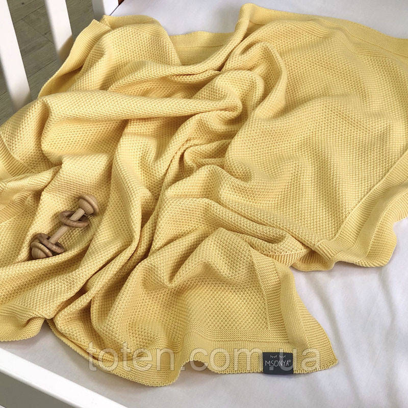 Плед бавовна Рогожка жовтий, 80х100+/- 2 см топ, фото 1