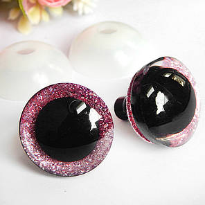 Вічка для іграшок блискучі, трапеція, 25 мм + кріплення, рожеві (2 шт), фото 2