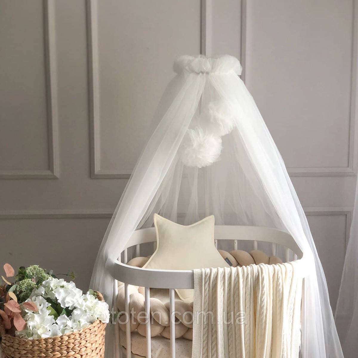 Балдахін з помпонами молочний топ, фото 1