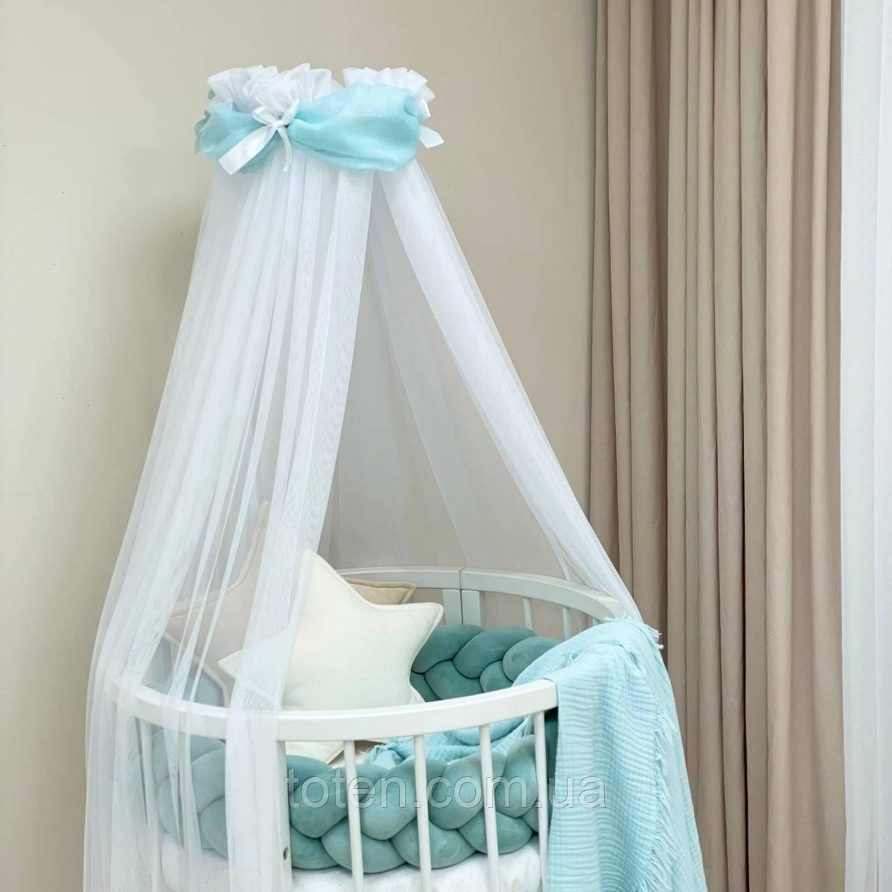 Балдахін Akvarel білий з м'ятним топовим шарфом, фото 1
