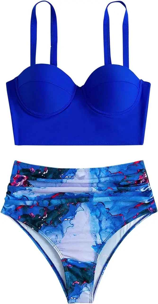 Жіночий купальник на пляж синього кольору з топом, фото 1