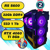 Игровой компьютер / ПК  AMD Ryzen 5 5600  (6 x 4.4 GHz) / 32 Gb DDR4 / SSD 1000 Gb / RTX 4060 Ti 8Gb