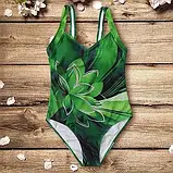 Закритий купальник з чашками в зеленому кольорі з малюнком на широкий бретелях, фото 7