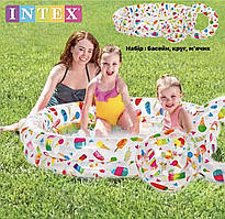 Дитячий надувний басейн, набір басейн, м'яч та коло Фламінго Ананас морозиво  Intex 59460 від 2 років 122х25 см