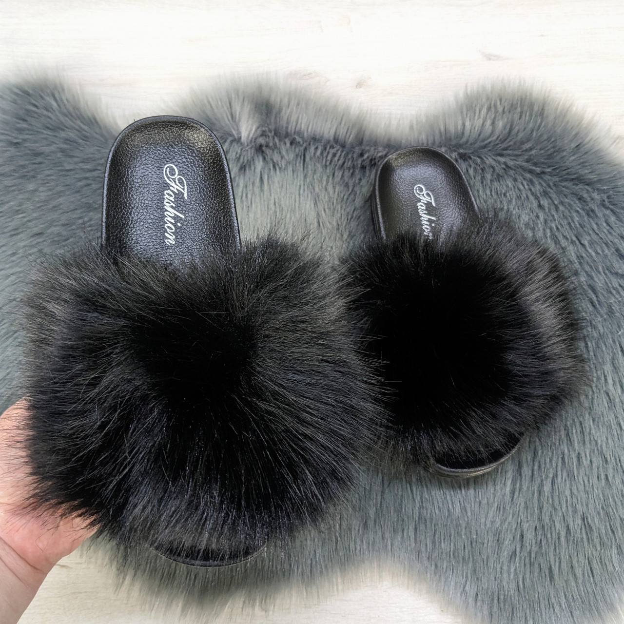 Шльопанці жіночі хутряні чорні 2764_4, фото 1