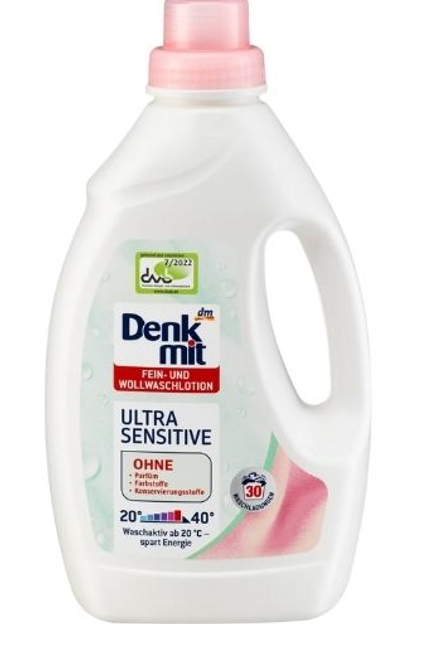 Безфосфатний дитячий гель для прання Denk mit ultra sensitive 30 прань 1,5 мл Німеччина 4058172216077