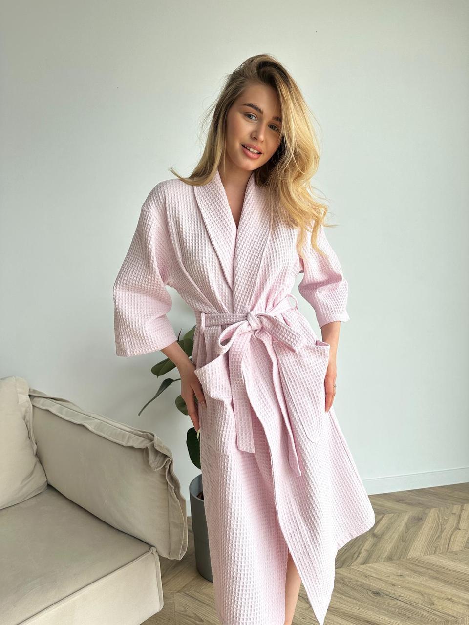 Халат ВАФЕЛЬНИЙ жіночий ворот шаль світло-ліловий COSY 304, фото 1