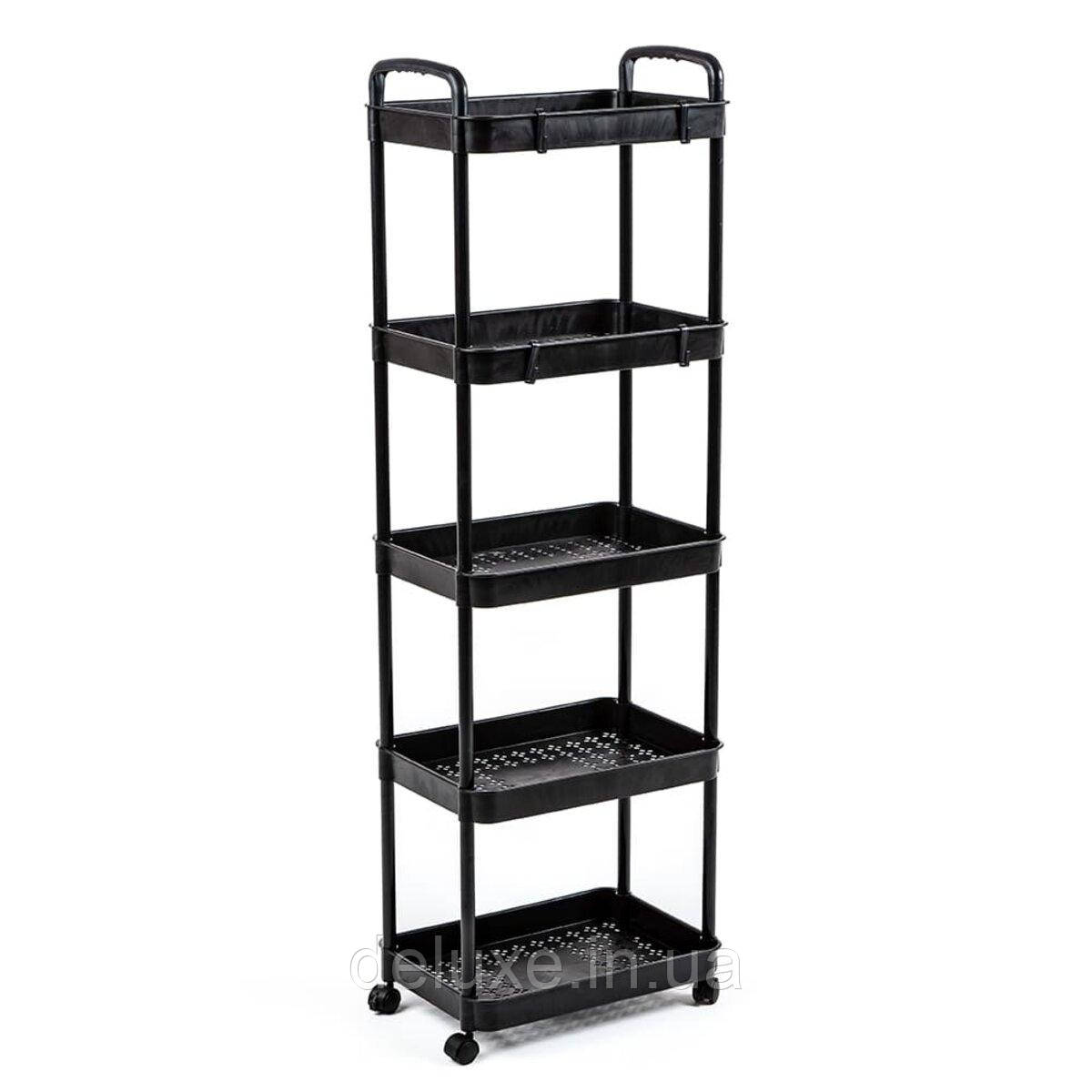 Етажерка мобільна п'ятиярусна універсальна пластикова 41х25х127см Чорна SW-00002109, фото 1