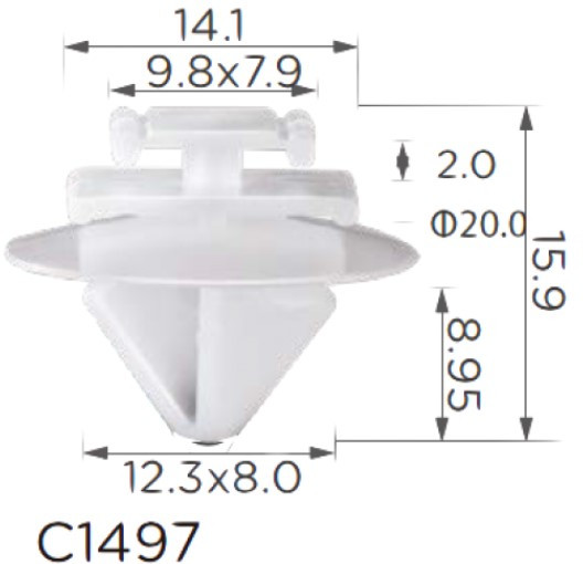 Кліпса кріплення молдингу двері крило жабо PEUGEOT CITROEN FIAT RENAULT LANCIA KIA HYUNDAI CHRYSLER ALFA ROMEO 15569 C1497, фото 1