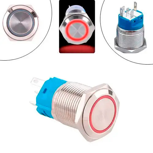 Кнопка 19 мм фіксується, 9-24 В, червоний LED, 5pin, 19K-P11DZ