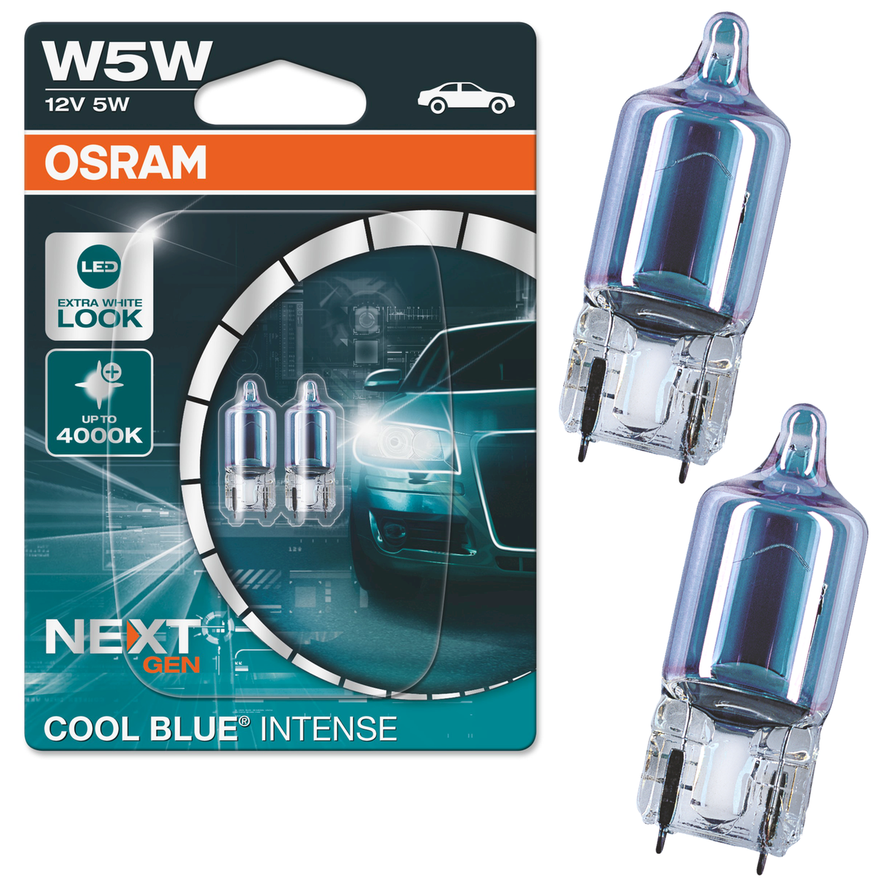 Комплект галогенових ламп Osram W5W 12 V 5,20 W W2.1x9.5d Cool Blue Intense Next Gen +100% 2 шт./блістер