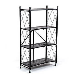Стелаж мобільний чотириярусний універсальний розкладний з нержавіючої сталі 126х72х34см Чорний SW-00002098