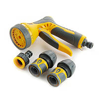 Набор пистолет-распылитель 9 режимов с регулировкой потока, коннекторы 3/4'', адаптер 1/2'' - 3/4 СИЛА