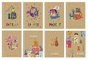 Блокнот А6 80 арк спіраль клітинка крафт обкл крем блок STUDENT 6118 Асорті