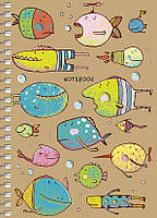 Блокнот А6 80 арк спіраль клітинка крафт обкл крем блок STUDENT 6121 Асорті, фото 2