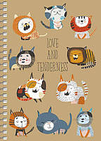 Блокнот А6 80 арк спіраль клітинка крафт обкл крем блок STUDENT 6121 Асорті, фото 5