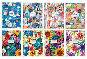 Блокнот А6 80 арк спіраль клітинка УФ лак STUDENT 6111 Асорті