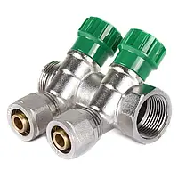 Колектор вентильний 3/4 х 2виходи з фітингом під кутом 120°