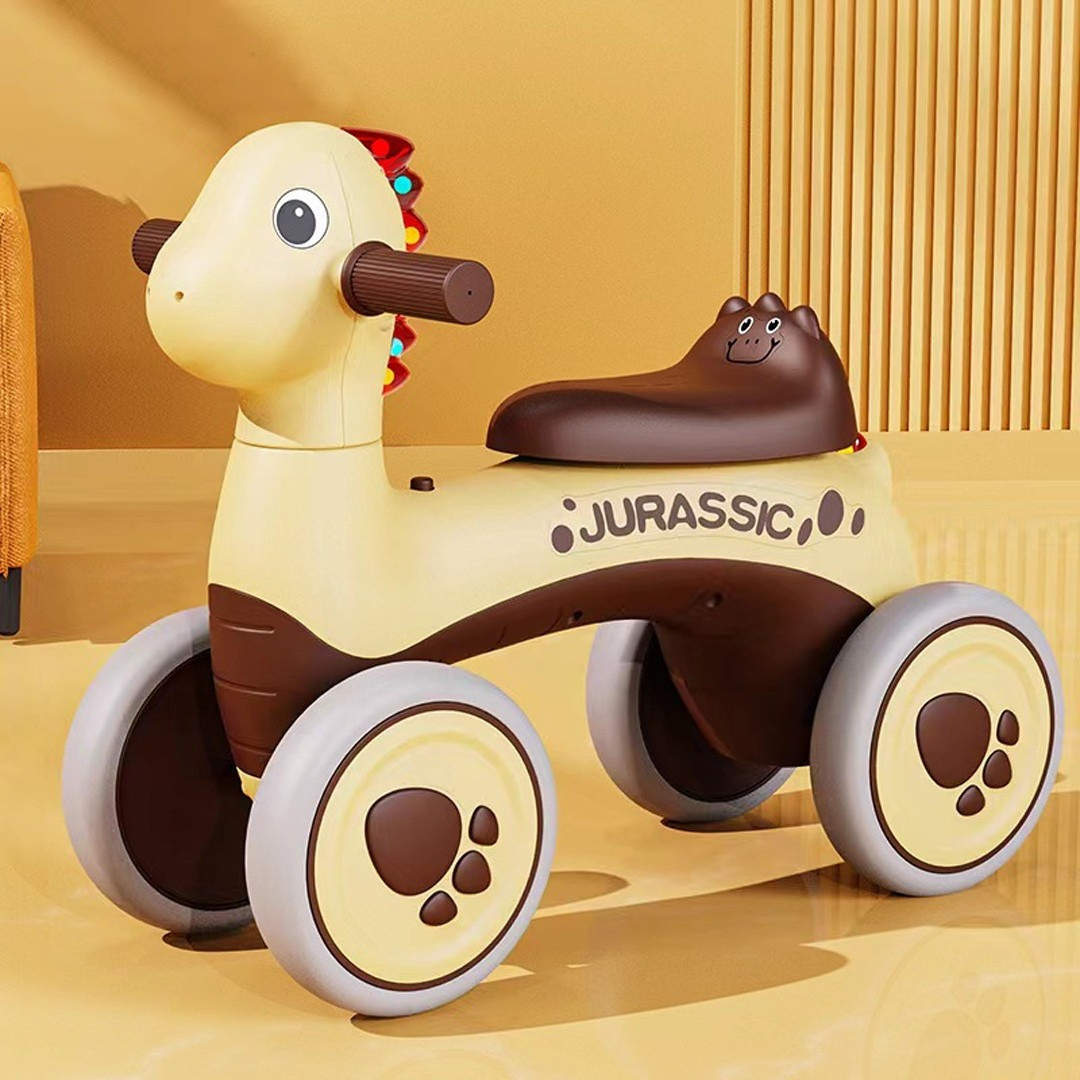 Дитяча каталка-толокар Динозаврик M 5853E з підсвіткою й музикою Коричневий, фото 1