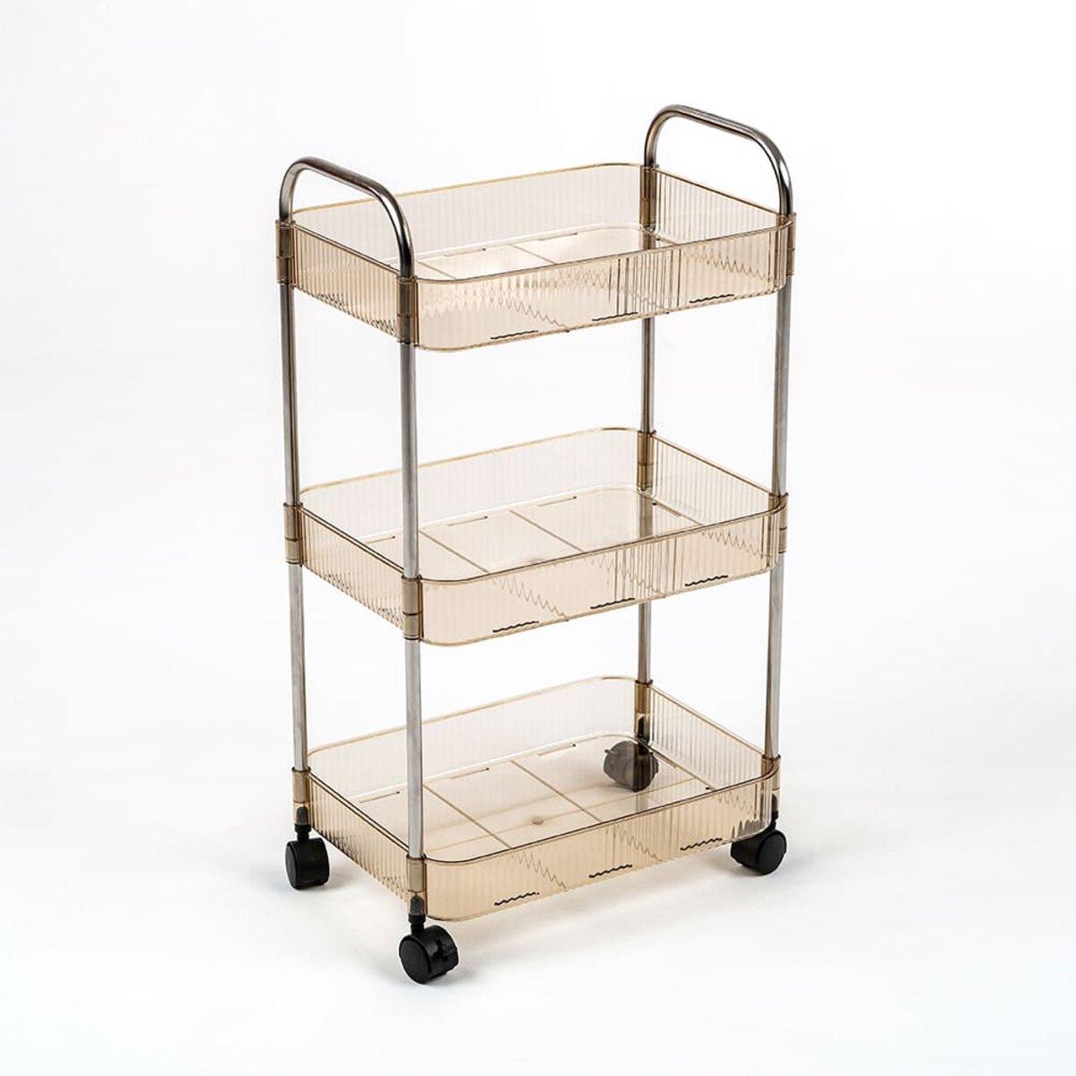 Етажерка мобільна триярусна універсальна з акрилу та металу бежева 40*28,5*70см SW-00002111, фото 1