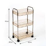Етажерка мобільна триярусна універсальна з акрилу та металу бежева 40*28,5*70см SW-00002111, фото 3