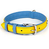 Нашийник для собак жовто-блакитний м'яка натуральна шкіра Ш 16 мм Д 26-31 см KareLine