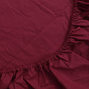 Бордове натяжне простирадло бязь на гумці двоспальне (140*200*25) однотонне щільне бавовняне, фото 2