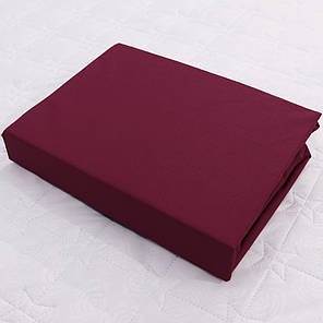 Бордове натяжне простирадло бязь на гумці двоспальне (140*200*25) однотонне щільне бавовняне, фото 3