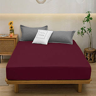 Бордове натяжне простирадло бязь на гумці двоспальне (140*200*25) однотонне щільне бавовняне, фото 1