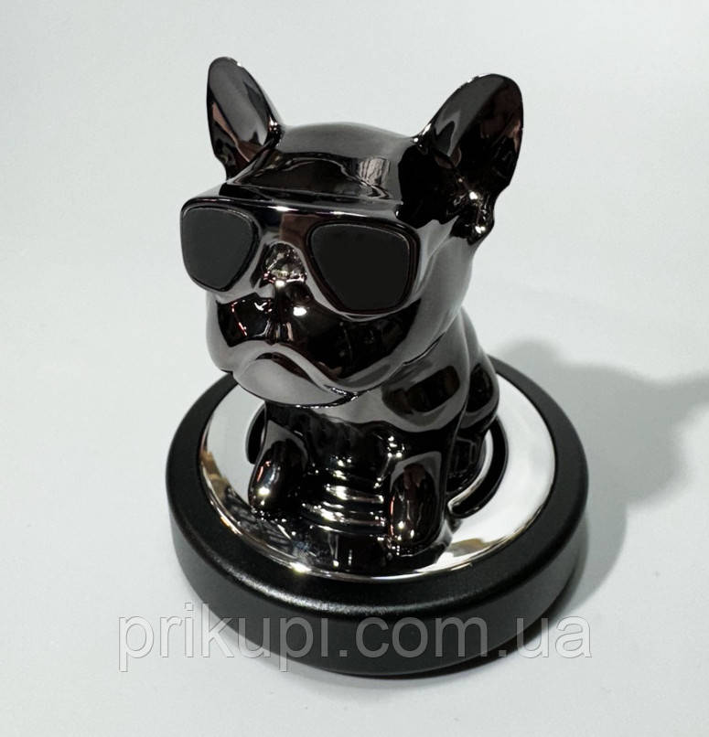Освіжувач повітря в машину Бульдог з хитною головою й ароматом парфумів, Чорний, металева підставка, фото 1