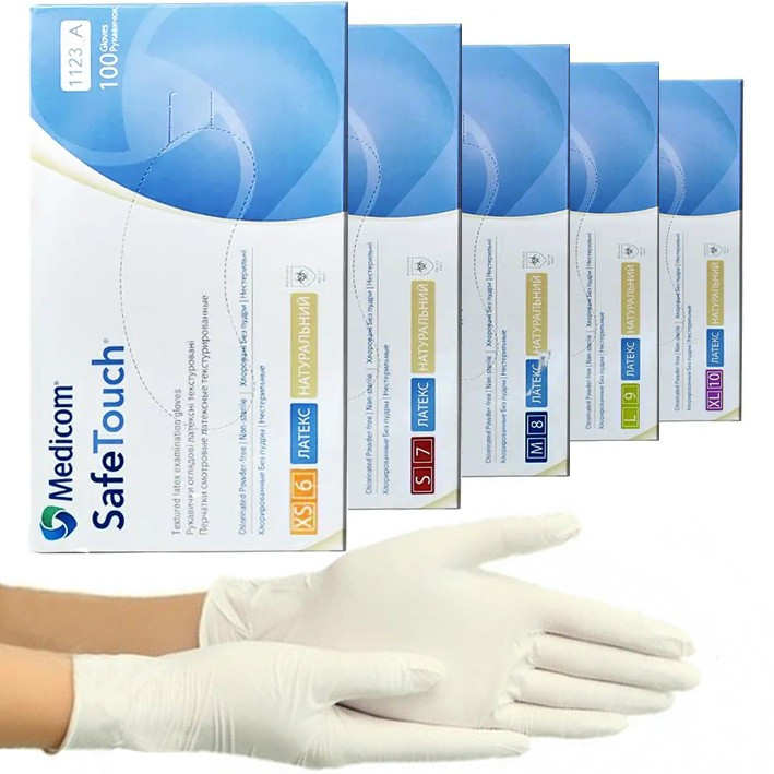 Латексні текстуровані неприпудрені рукавички Medicom SafeTouch Connect