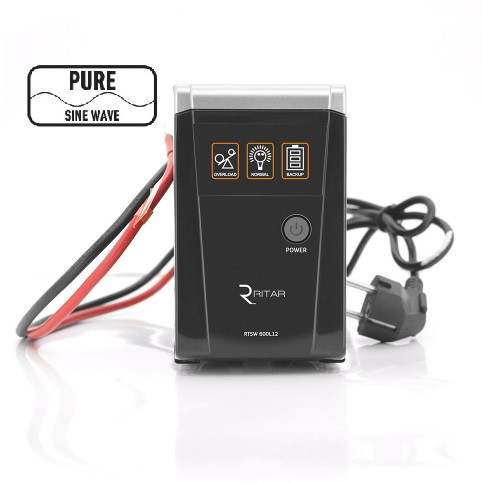 Джерело безперебійного живлення 12V з правильною синусоїдою для котла Ritar 600VA 360 Вт ДБЖ чистий синус, фото 1