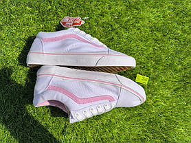 СКИДКА 38 р Білі тканинні кеди VANS white/Pink з рожевою смугою жіночі текстильні весна-літа, фото 4