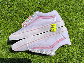 СКИДКА 38 р Білі тканинні кеди VANS white/Pink з рожевою смугою жіночі текстильні весна-літа, фото 3