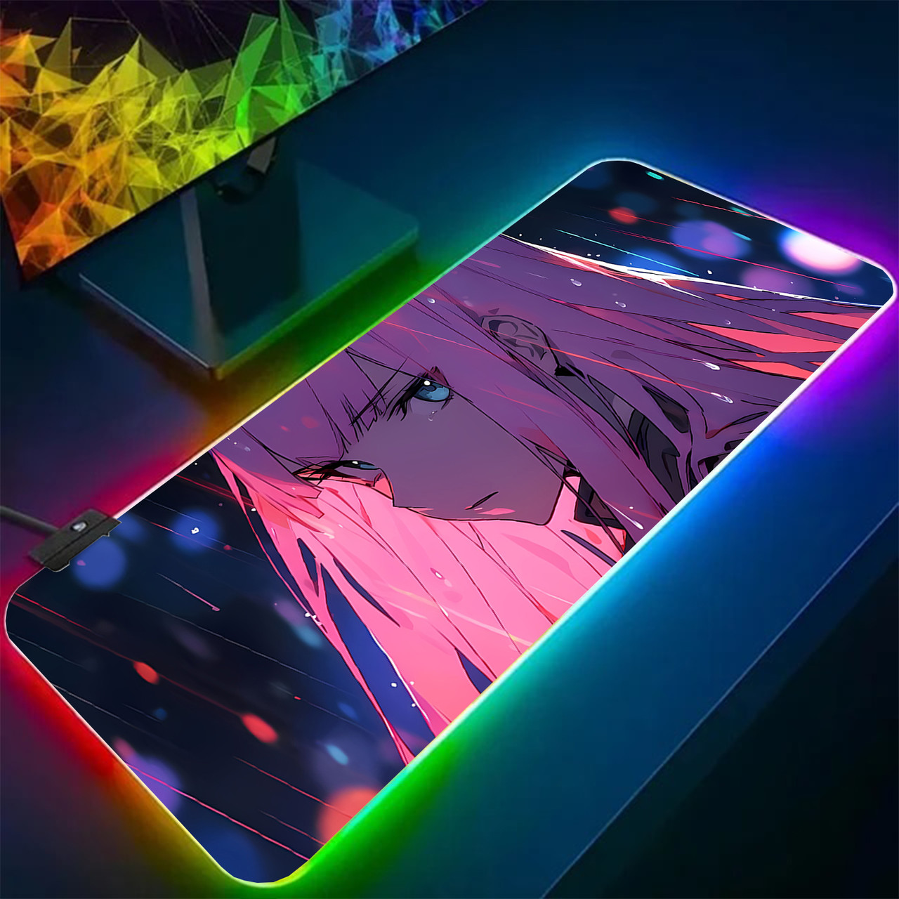 Великий світний килимок для комп'ютерної миші та клавіатури аніме 80х30х4 зі світлодіодною RGB-підсвіткою, фото 1