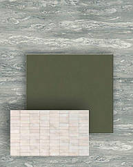 Зелёная ванная комната — основной тренд 2024 года. Крупноформатную плиту 120x278см Verde Cipollino с видом роскошного мрамора сочетаем с матовым VERDERAME в стиле Loft. Блестящая неровная Майолика CROGIOLO RICE придаст аутентичности дизайну санузла.