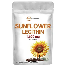 Organic Sunflower Lecithin Softgels Органічний соняшниковий лецитин, 300 желатинових капсул, строк до 02/06/2026
