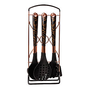 Набір кухонного приладдя 6 штук на підставці Мармур чорний